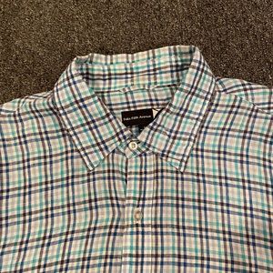 Saks Mens linen plaid button front shirt